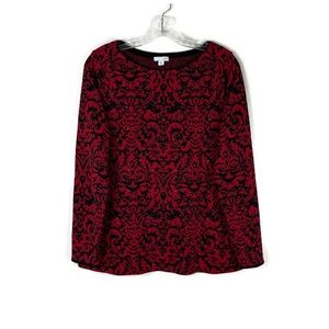 J. Jill Boat Neck Jacquard Stud Sparkle Glitter Sweater in Red / Black